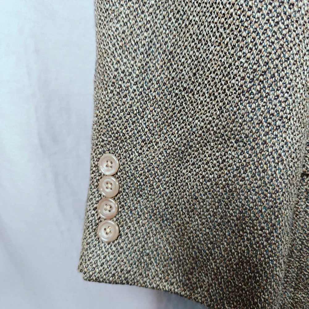 Oscar de la renta Classic Tweed Blazer Sport Coat Jacket Brown Tan Plaid‎ 41 R